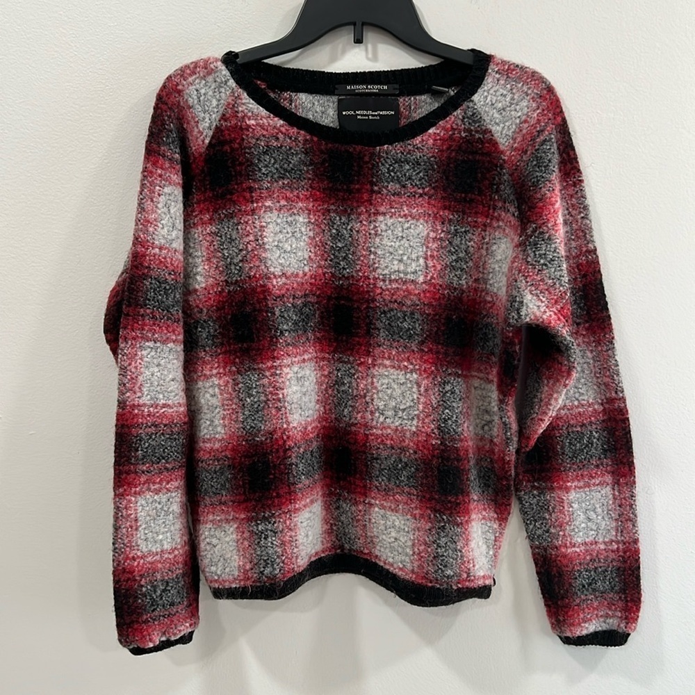 Maison Scotch Scotch & Soda Womens Plaid Sweater Wool Blend Crew Neck Size 3 EUC